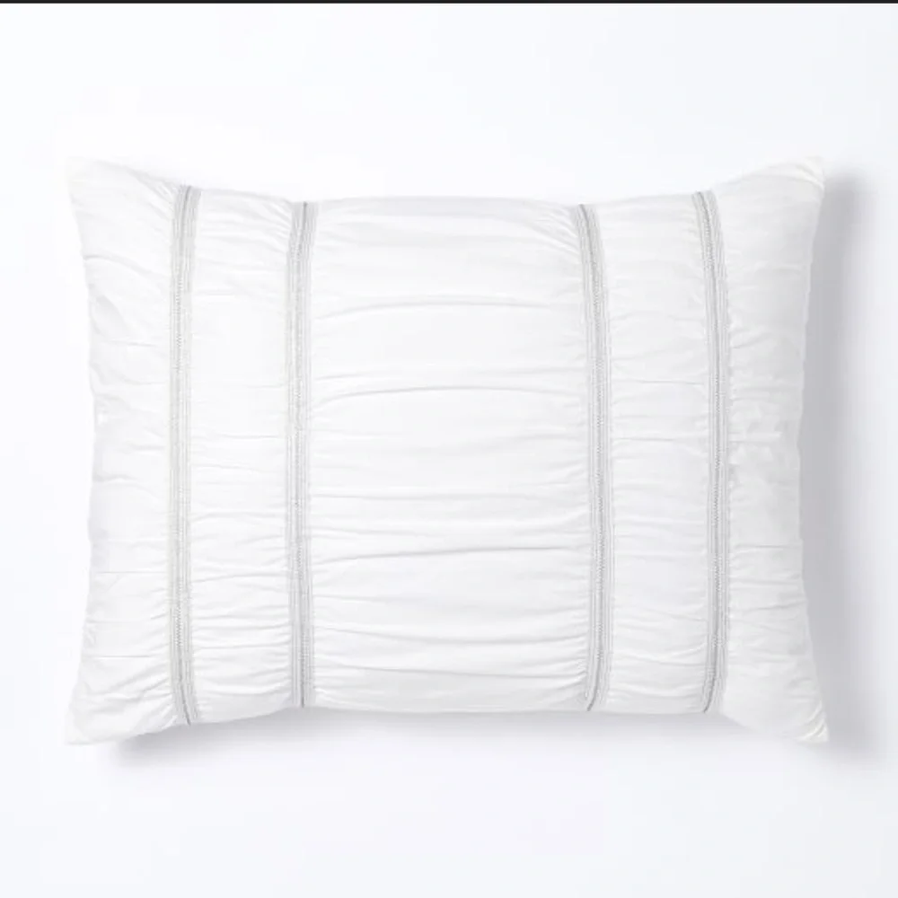 West Elm set/2 Ribbon Ruched Metallic Silver Standard Sham Set of 2 NEW